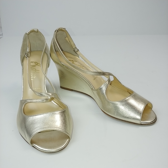 Butter Italy Leather Metallic Gold Wedge 8.5 - Picture 2 of 9